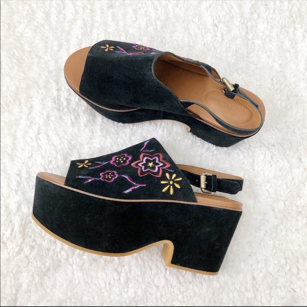 See by Chloé Floral Embroidered Suede Platform